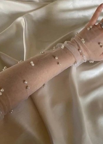 İnci Detaylı Beyaz Kadın Eldiven - Görsel 2