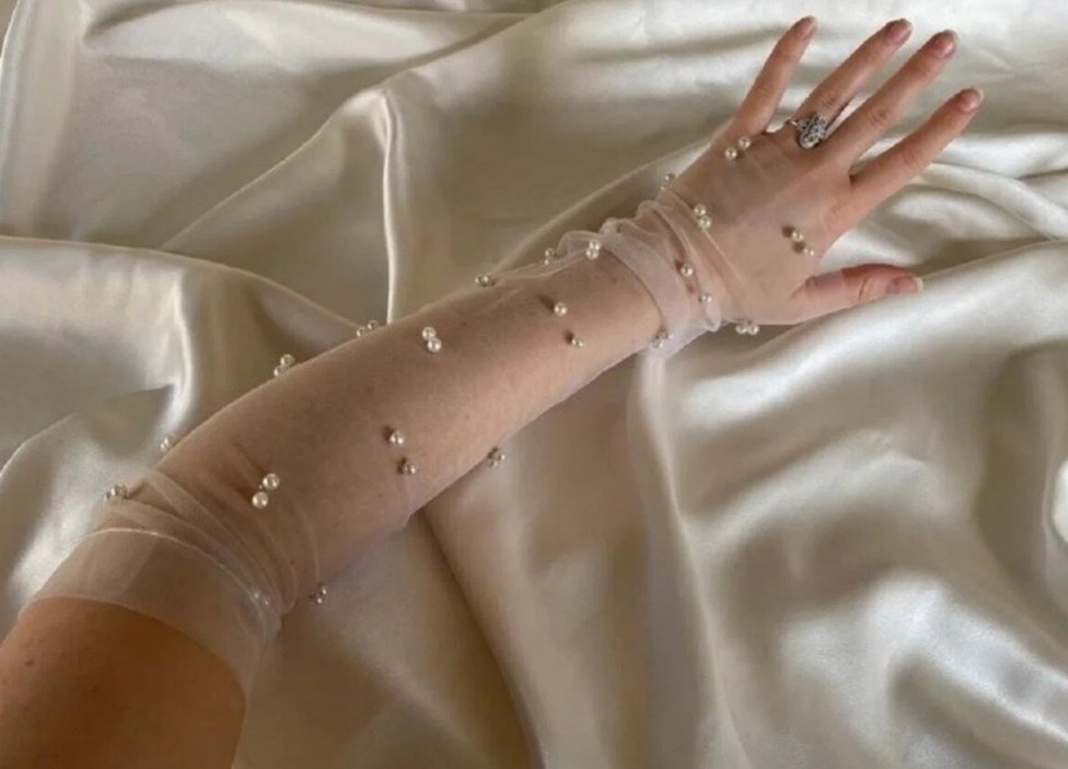 İnci Detaylı Beyaz Kadın Eldiven - Görsel 2