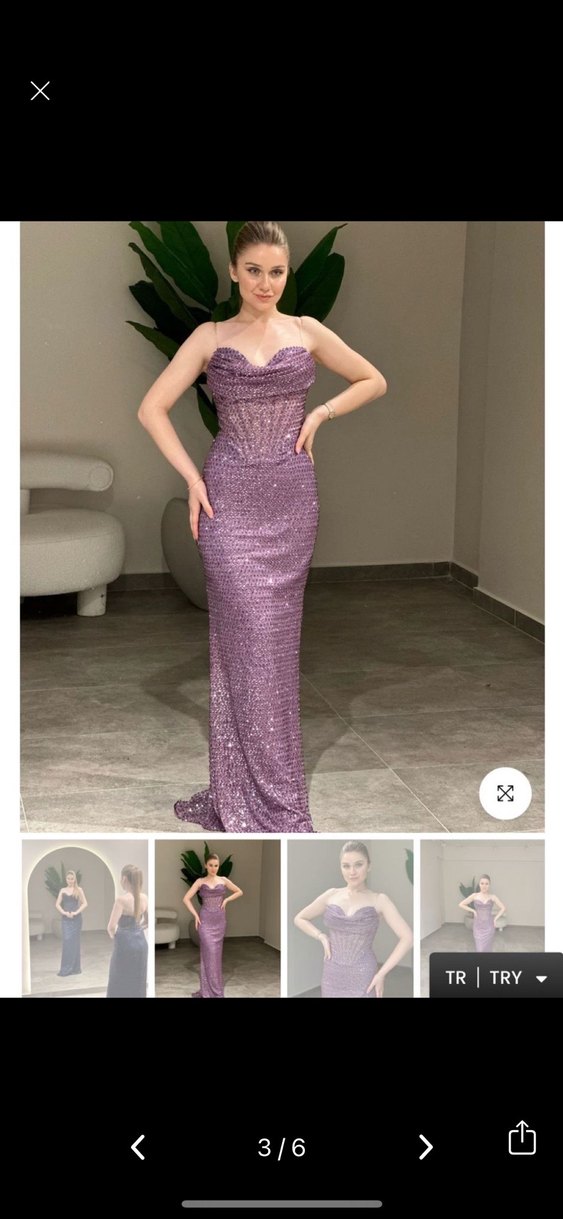 Parlak Mor Uzun Abiye Elbise - Görsel 2