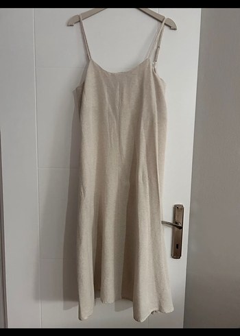 Siyah Askılı Salaş Keten Uzun Elbise - Görsel 4