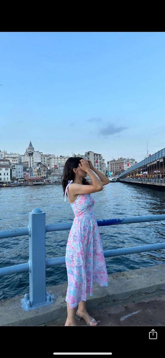 Pastel Renkli V Yakalı Uzun Bohem Elbise - Görsel 3