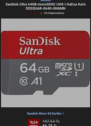 Sandisk 64gb hafıza kartı