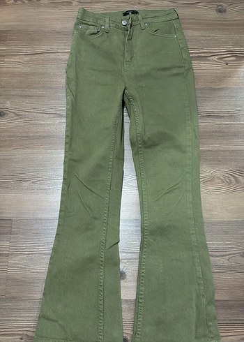 34 Beden Düğmeli Haki Kadın Normal Boy Pantolon