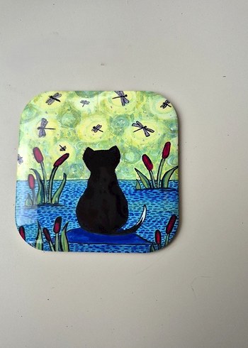 Kedi Temalı 2'li Bardak Altlığı metal - Görsel 3