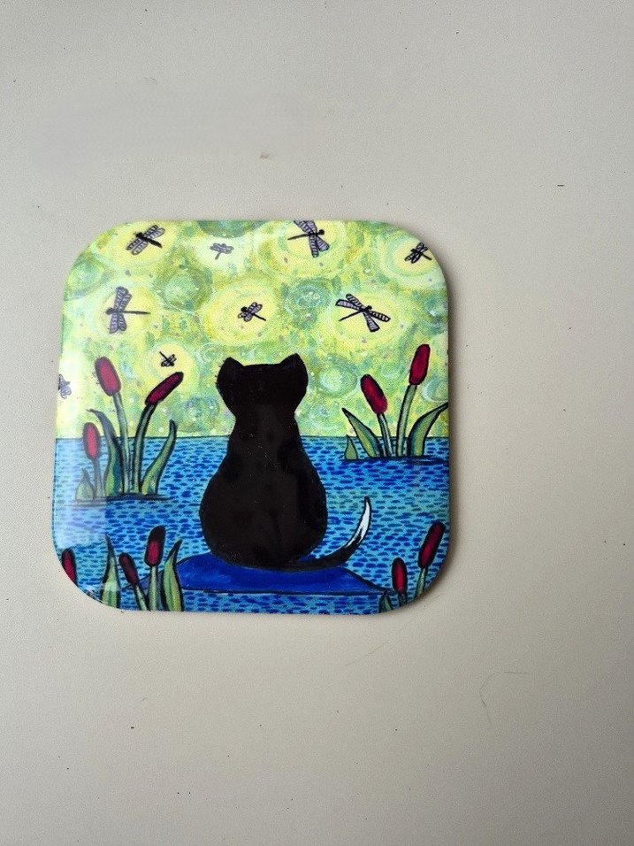 Kedi Temalı 2'li Bardak Altlığı metal - Görsel 3