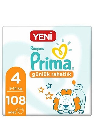 4 numara Prima Bebek bezi 108 adet 80tl son fiyattır