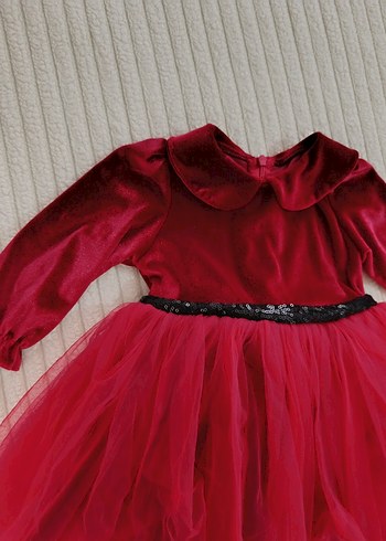 Kız Çocuk Kırmızı Fırfırlı Uzun Kollu Elbise - Görsel 4