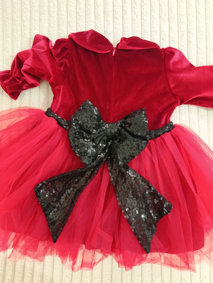 Kız Çocuk Kırmızı Fırfırlı Uzun Kollu Elbise - Görsel 5