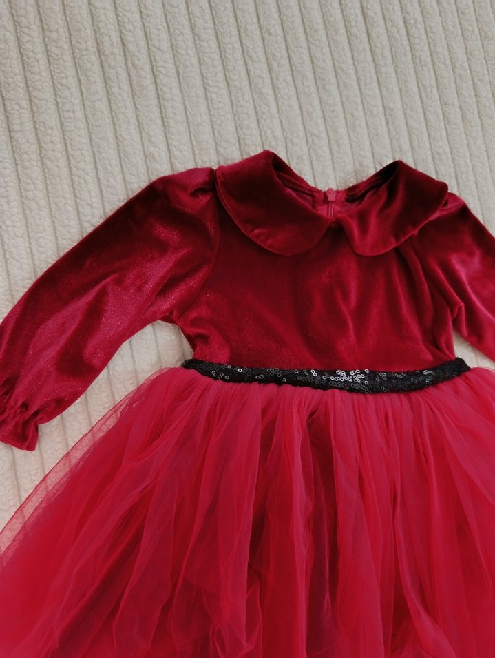 Kız Çocuk Kırmızı Fırfırlı Uzun Kollu Elbise - Görsel 4