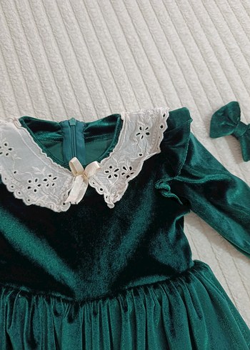 Kız Çocuk Yeşil Dantel Detaylı Bohem Elbise - Görsel 3