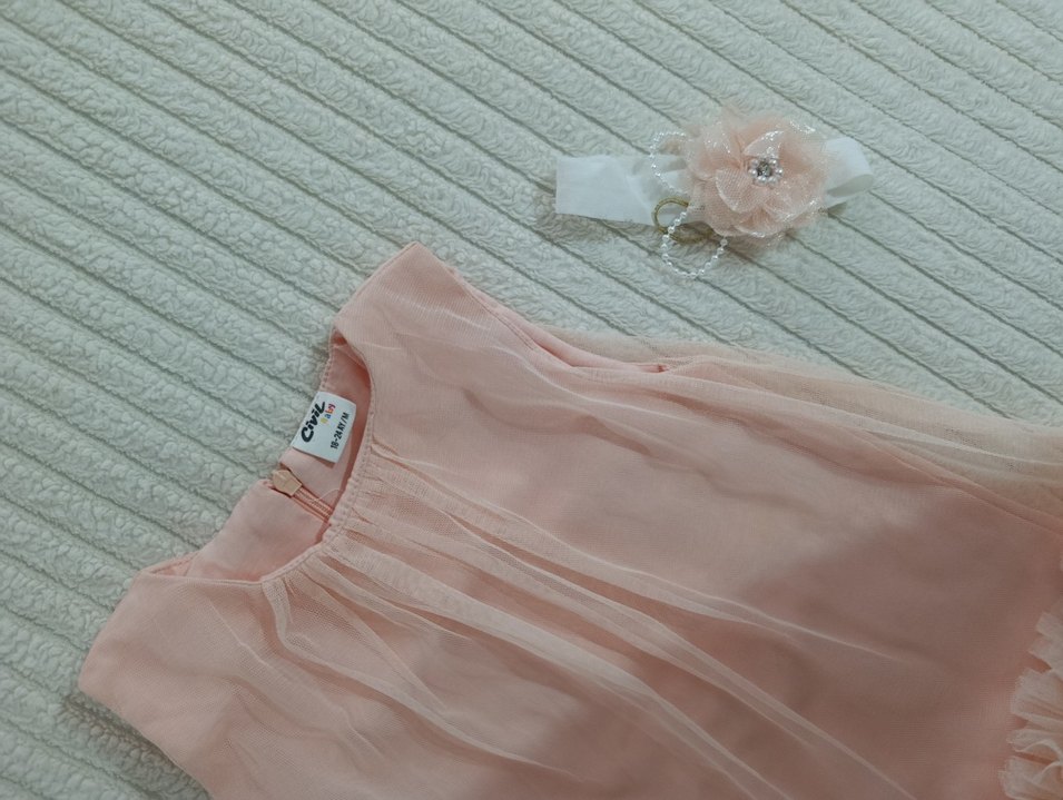 Pembe Kolsuz Kız Elbisesi Fırfırlı - Görsel 2