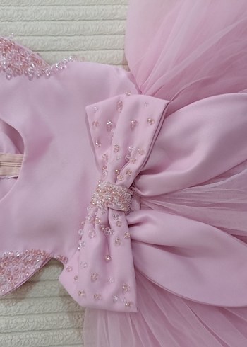Pembe Nakışlı Klasik Kız Çocuk Elbisesi - Görsel 2