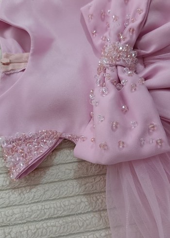 Pembe Nakışlı Klasik Kız Çocuk Elbisesi - Görsel 3