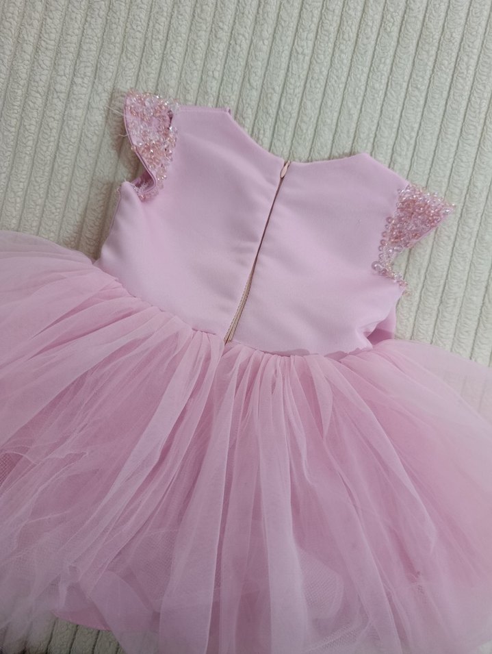 Pembe Nakışlı Klasik Kız Çocuk Elbisesi - Görsel 4