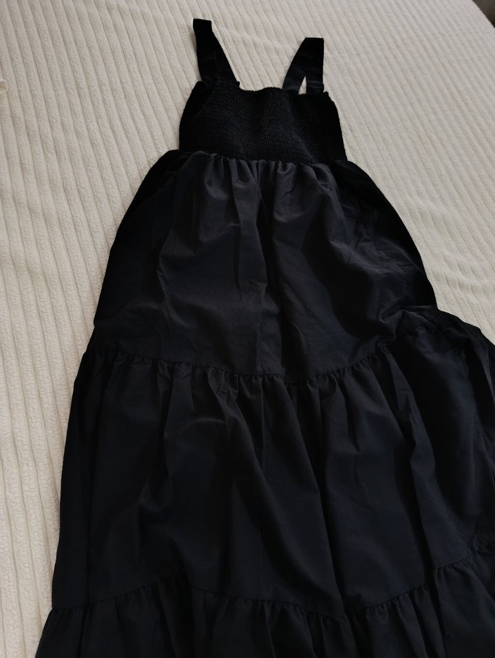 Siyah Uzun Askılı Fırfırlı Gotik Elbise - Görsel 2