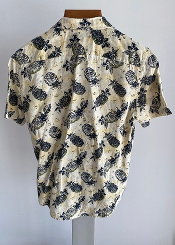 Mango Keten Düğmeli Kısa Kollu Ananas Desenli Erkek Gömlek - Görsel 4