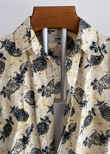 Mango Keten Düğmeli Kısa Kollu Ananas Desenli Erkek Gömlek - Görsel 2