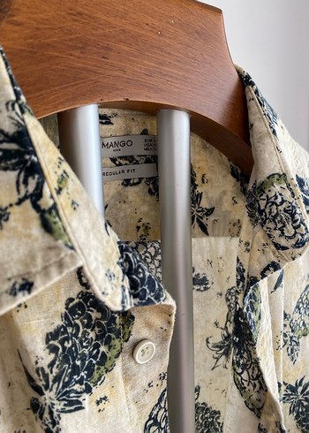 Mango Keten Düğmeli Kısa Kollu Ananas Desenli Erkek Gömlek - Görsel 3