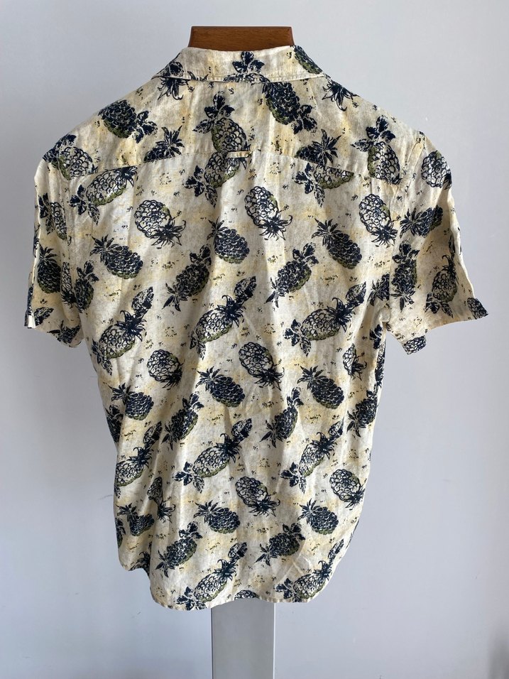 Mango Keten Düğmeli Kısa Kollu Ananas Desenli Erkek Gömlek - Görsel 4