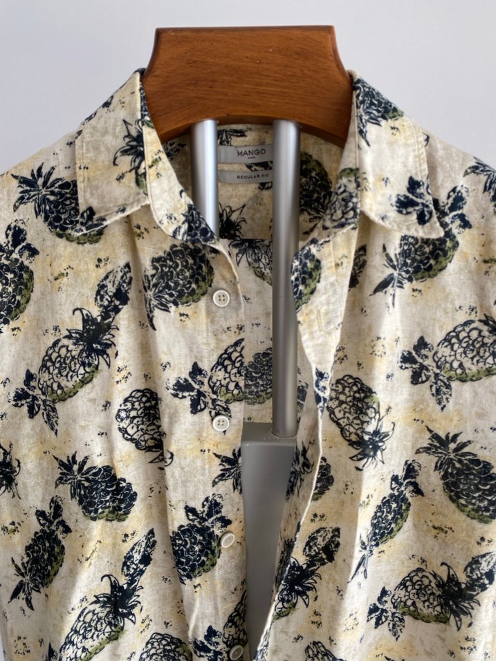 Mango Keten Düğmeli Kısa Kollu Ananas Desenli Erkek Gömlek - Görsel 2