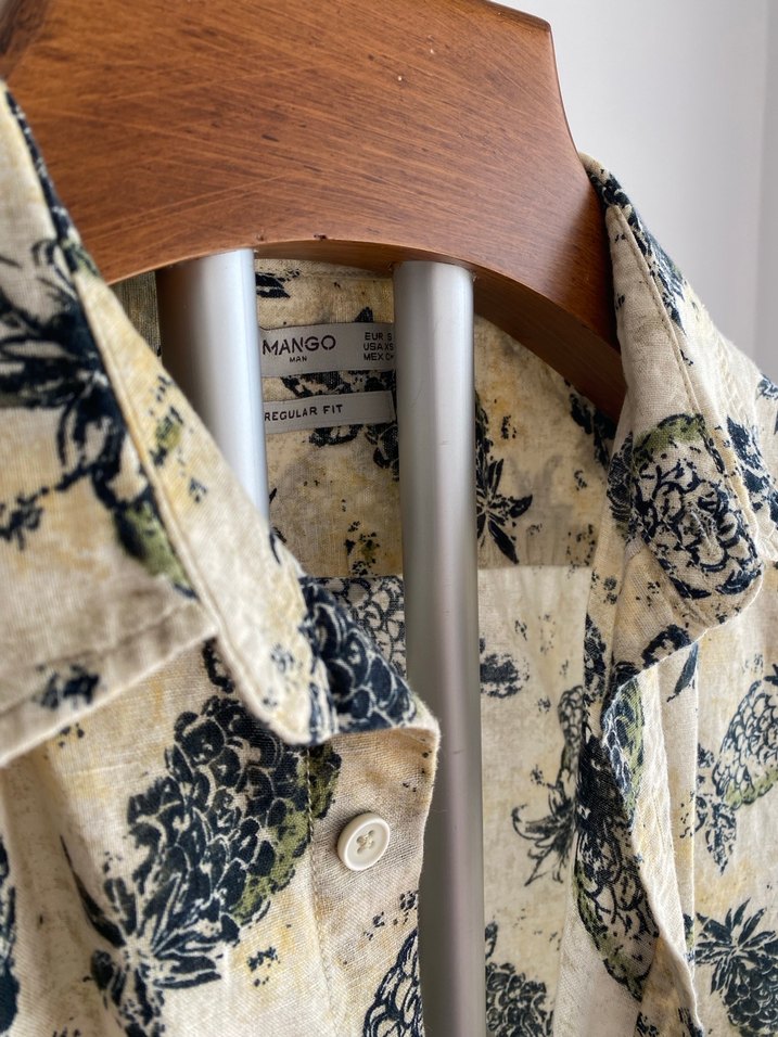 Mango Keten Düğmeli Kısa Kollu Ananas Desenli Erkek Gömlek - Görsel 3