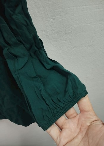 xl Beden Düğmeli Koyu Yeşil Keten Midi Tunik