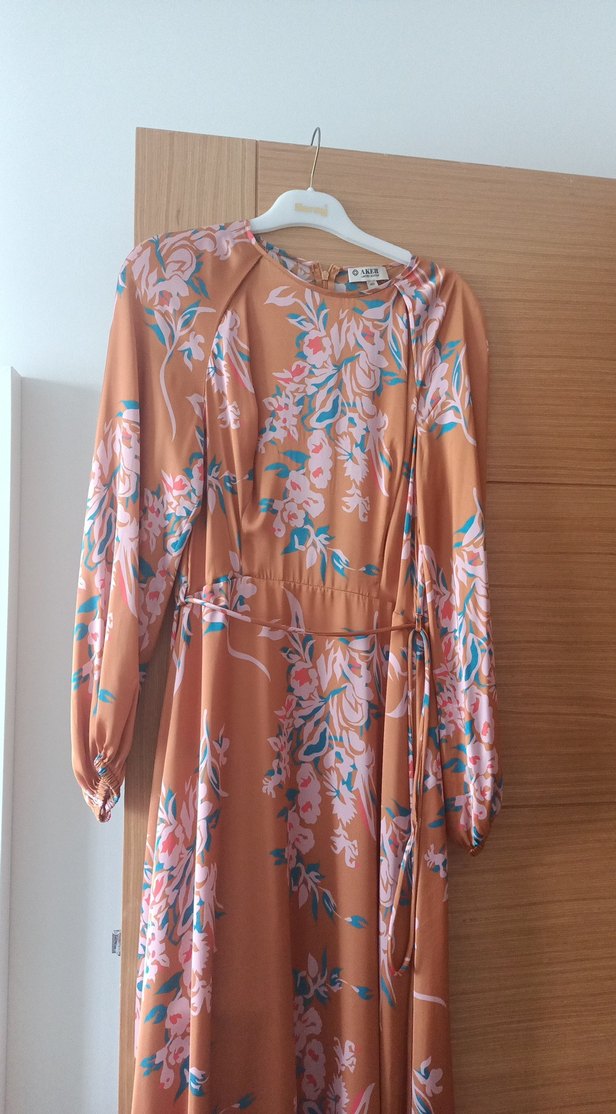 Bej Çiçek Desenli Uzun Bohem Elbise - Görsel 5