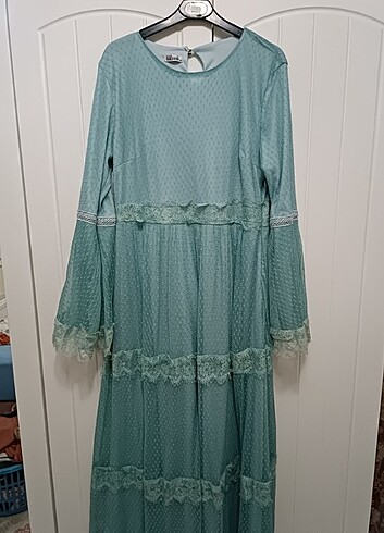 Yarasa kol mint yeşili elbise