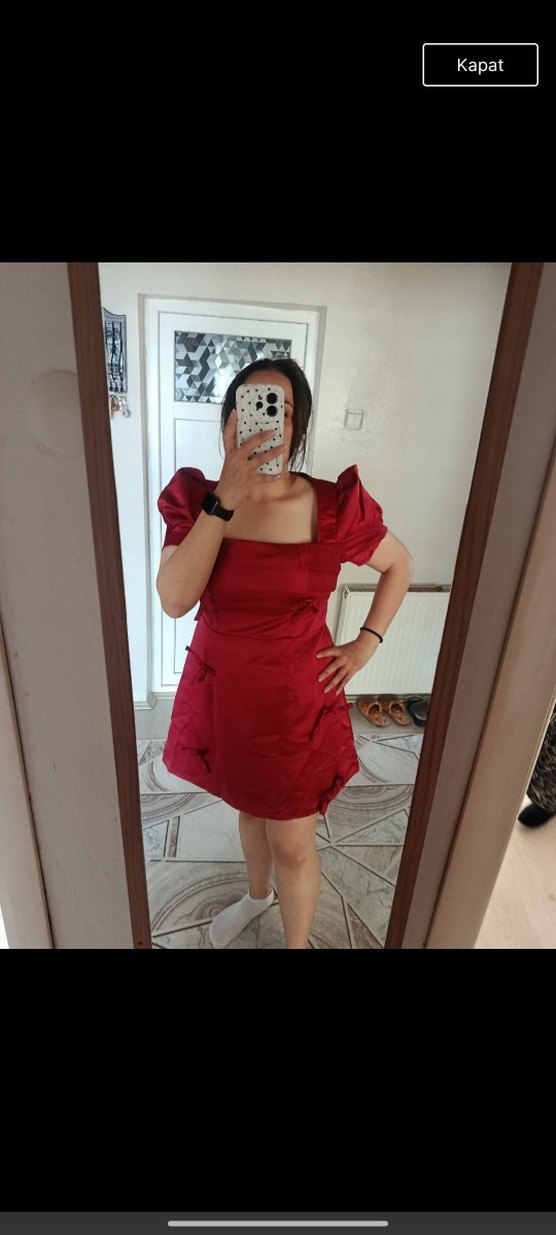 Bordo Drapeli Midi Kadın Mezuniyet Elbisesi - Görsel 3