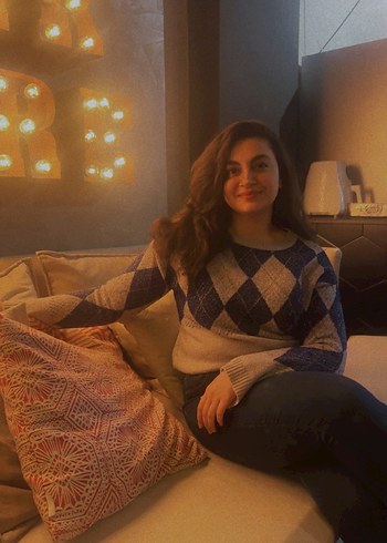 Gri Mavi Baklava Desenli Triko Kadın Kazak - Görsel 5