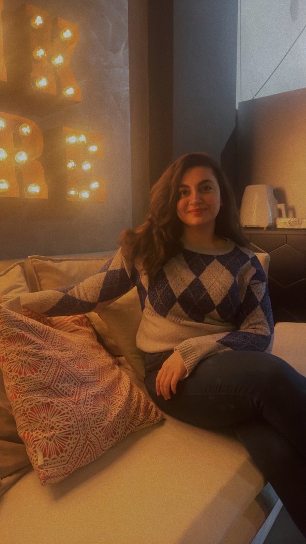 Gri Mavi Baklava Desenli Triko Kadın Kazak - Görsel 5