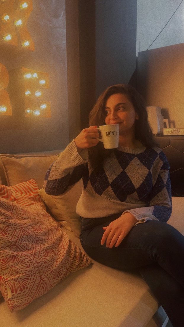 Gri Mavi Baklava Desenli Triko Kadın Kazak - Görsel 3