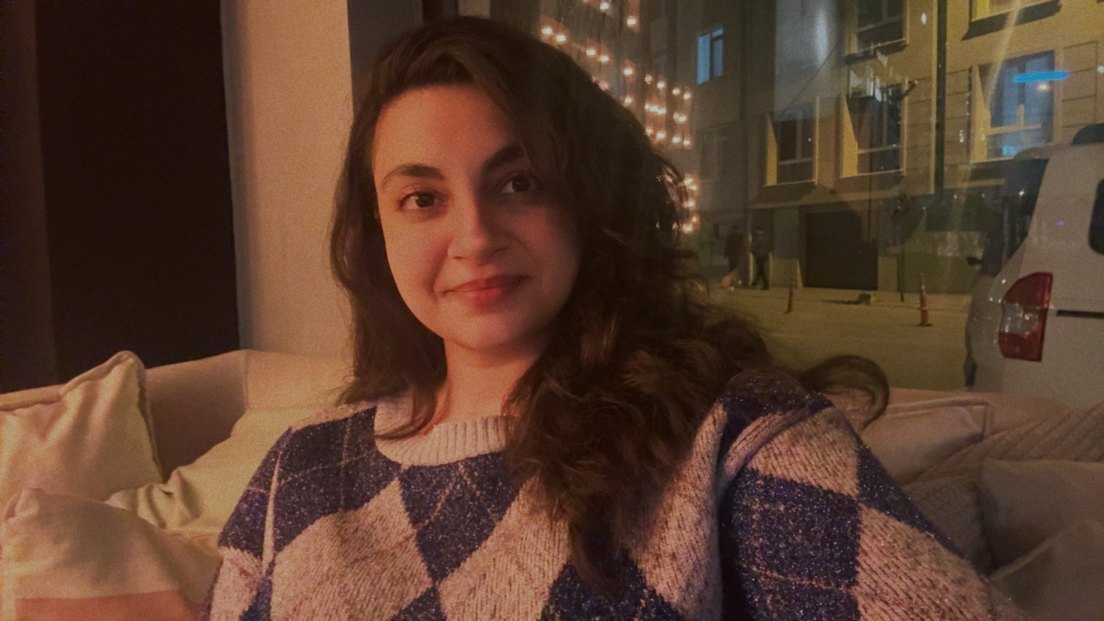 Gri Mavi Baklava Desenli Triko Kadın Kazak - Görsel 4