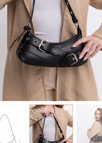 Tokalı Siyah Deri Kadın Çanta - Görsel 3