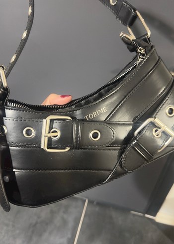 Tokalı Siyah Deri Kadın Çanta - Görsel 5