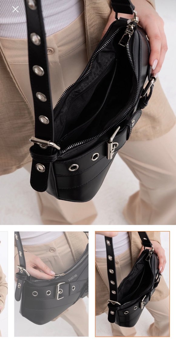 Tokalı Siyah Deri Kadın Çanta - Görsel 4