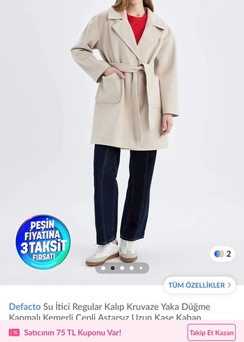 Krem renk kaşe kaban - Görsel 4