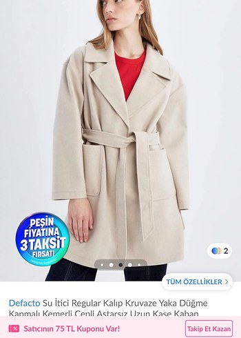 Krem renk kaşe kaban - Görsel 6