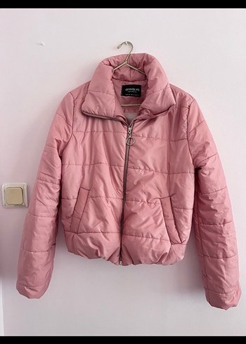 Pembe Fermuarlı Kadın Streetwear Mont