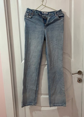 Düğmeli Mavi Kadın Denim Pantolon