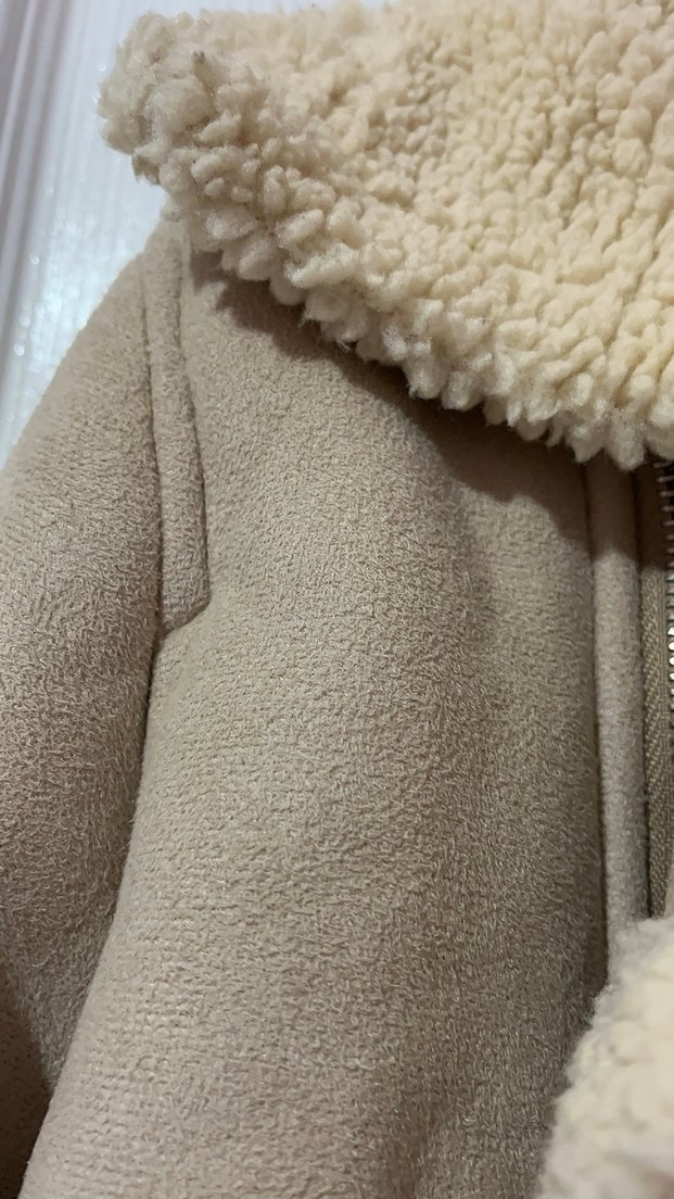 Kürklü Bej Süet Crop Peluş Kadın Ceket - Görsel 2