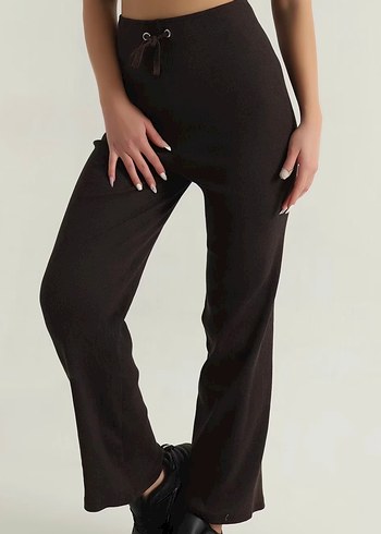 Kahverengi Fitilli Likralı tayt eşofman - Görsel 2