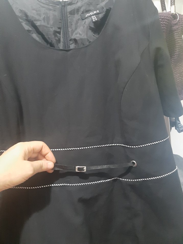 Siyah  yazlık/baharlık astarlı beli detaylı astarlı midi elbise. - Görsel 2