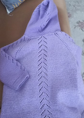 Kız Çocuk Lila Örgü Kapüşonlu Hırka - Görsel 3