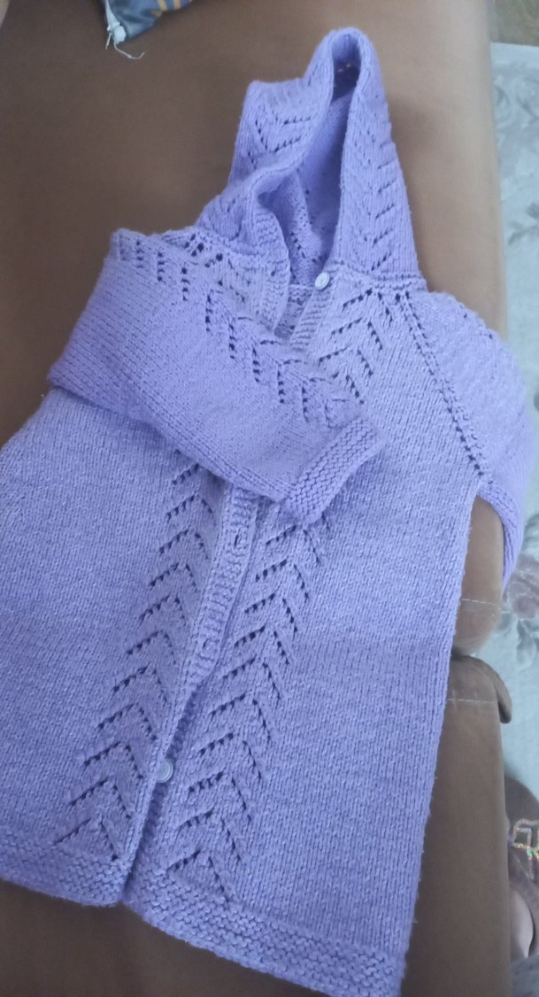 Kız Çocuk Lila Örgü Kapüşonlu Hırka - Görsel 2