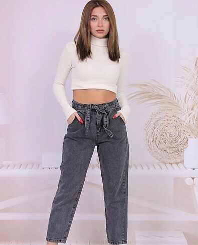 Kuşaklı Boyfriend Jean Pantolon