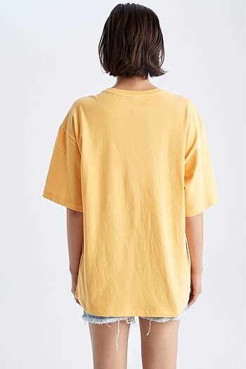 l Beden sarı Renk Defacto Loose Fit Baskılı Tişört