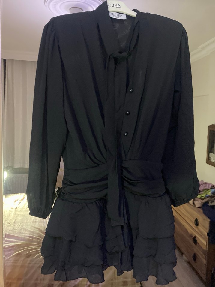 Siyah Gotik Midi Uzun Kollu Kadın Elbise - Görsel 3