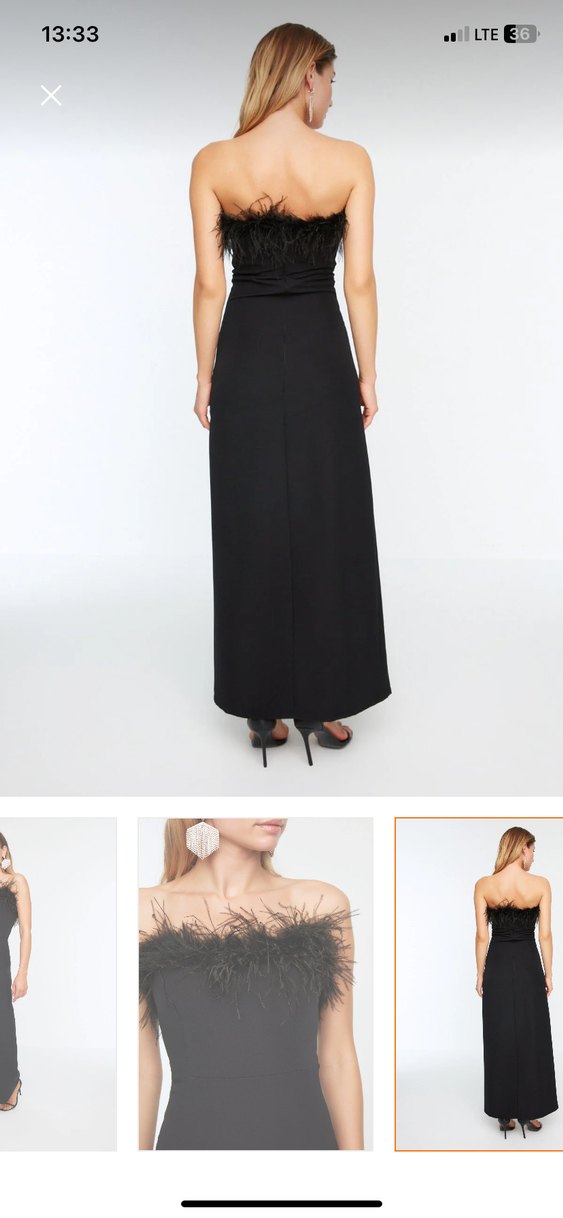 Siyah Saten Uzun Straplez Elbise - Görsel 2