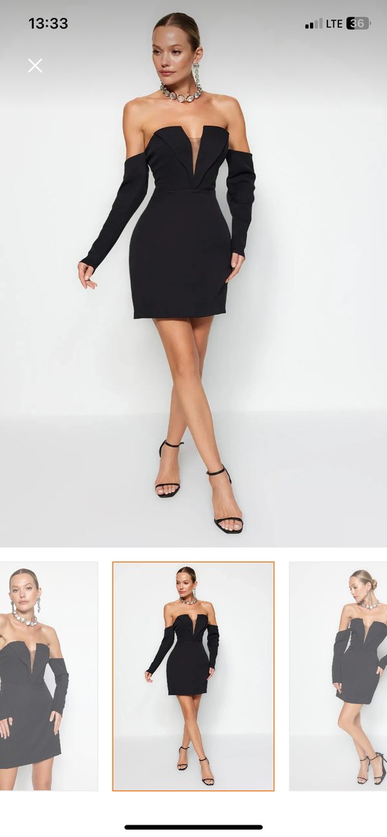 Siyah Uzun Kollu Mini Elbise - Görsel 2